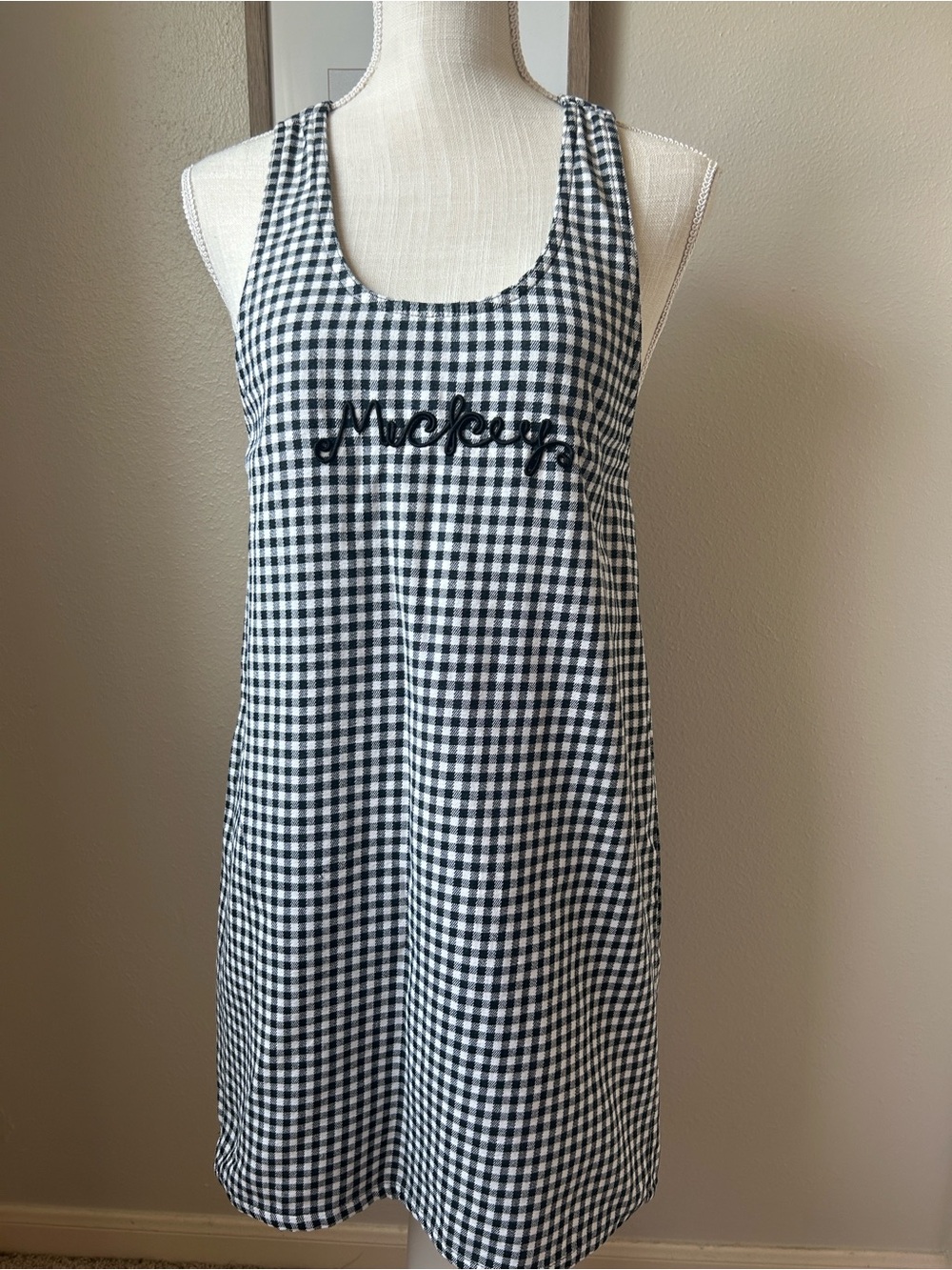 Disney Black & White Gingham Dress with Embroidered “Mickey”  Script